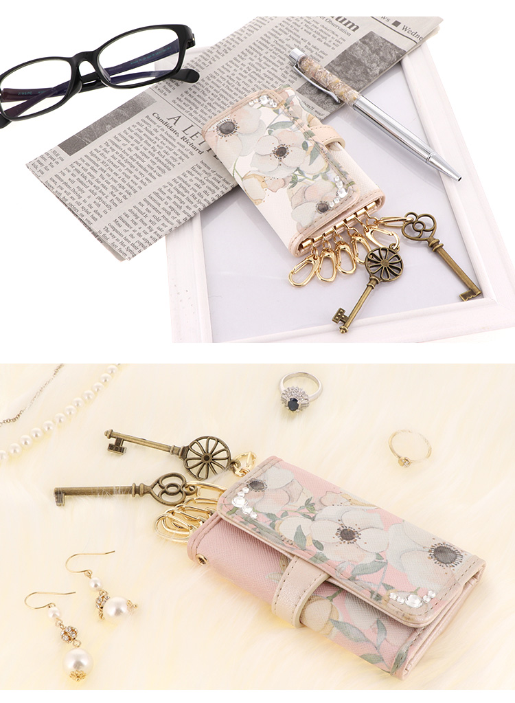 キーケース レディース 大人 かわいい 6連キーリング カードポケット
